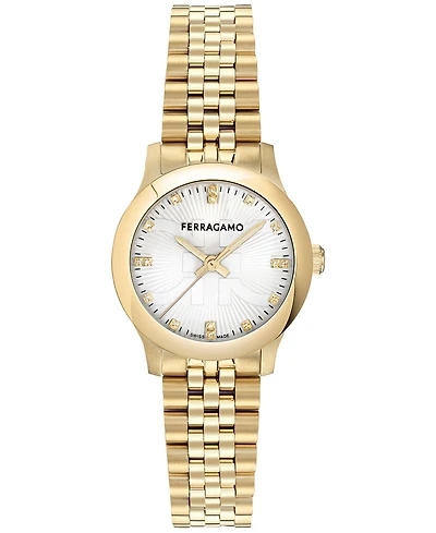 Ferragamo Women's Swiss Duo Diamond (1/20 ct. t.w.) Gold Ion Plated Bracelet Watch 28mm