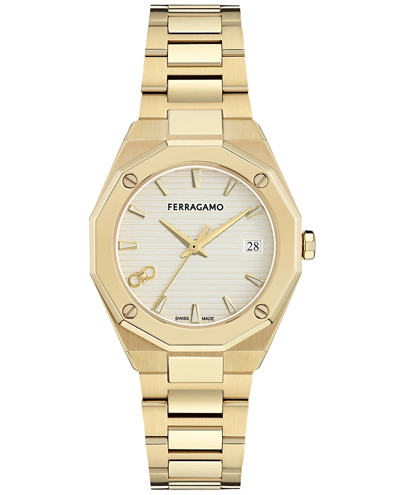 Ferragamo Women's Swiss Edge Gold Ion Plated Bracelet Watch 34mm