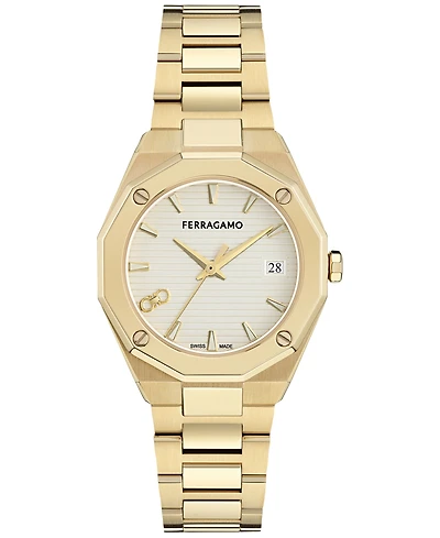 Ferragamo Women's Swiss Edge Gold Ion Plated Bracelet Watch 34mm