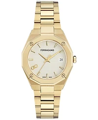 Ferragamo Women's Swiss Edge Gold Ion Plated Bracelet Watch 34mm