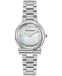 Gancini Twisted Women's Stainless Steel Case Pink Mother of Pearl Bracelet Watch 32MM