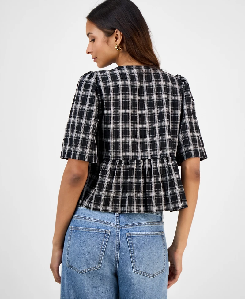 And Now This Women's Plaid Tie-Front Peplum Top, Macy's Exclusive