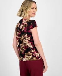 Kasper Women's Printed Cowl Neck Cap Sleeve Top