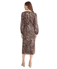 Jones New York Women's Long Sleeve Shirred Front Slit Midi Dress