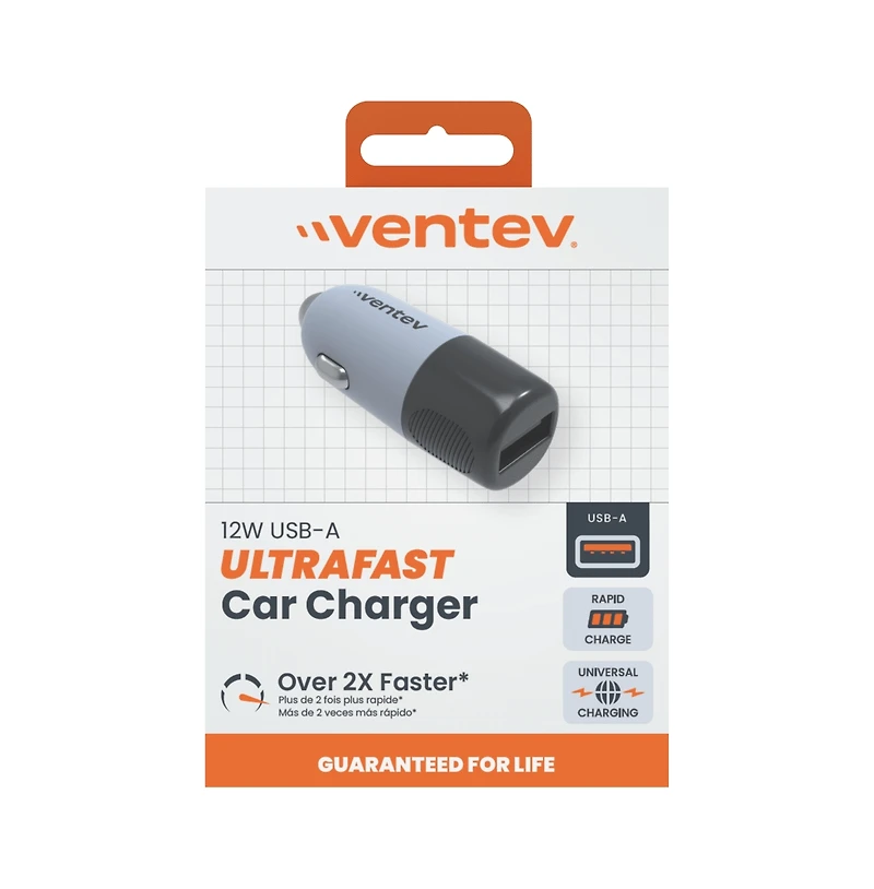 Ventev 12W Usb A Universal Car Charger-Gray
