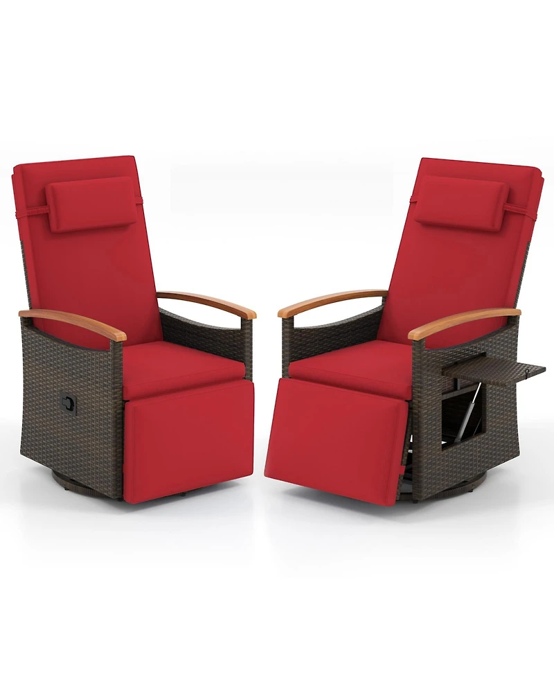 Gymax Set Of 2 Outdoor 360° Swivel Rattan Recliner Chair Patio Wicker Chaise Lounge Chair