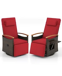 Gymax Set Of 2 Outdoor 360° Swivel Rattan Recliner Chair Patio Wicker Chaise Lounge Chair