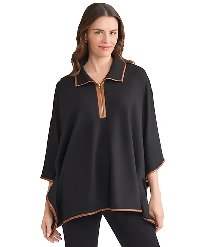 Jones New York Women's Quarter Zipper Dakota V-Neck Poncho Jacket