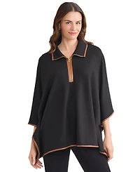 Jones New York Women's Quarter Zipper Dakota V-Neck Poncho Jacket