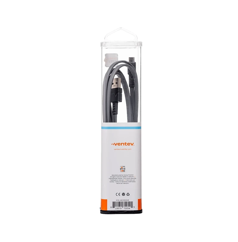 Ventev Flat Usb A to Micro Usb High Speed Tangle-Free 6 Foot Cable-Gray