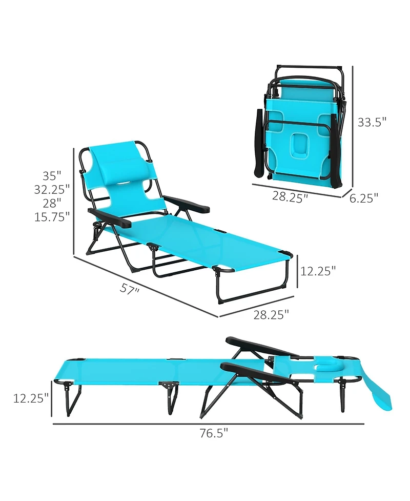 Outsunny Folding Lounge Chair w/ Reclining Back, ning Chair, Light