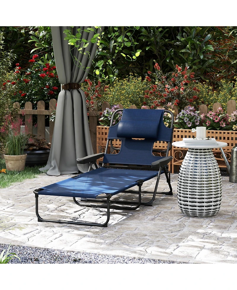 Outsunny Folding Lounge Chair w/ Reclining Back, ning Chair, Light