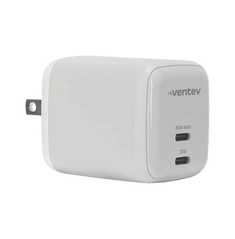Ventev 65W Ultrafast Usb C Universal Dual GaN Mini Wall Charger-White