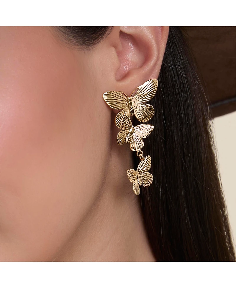Jessica Simpson Cluster Butterfly Drop Earrings in Gold-Tone