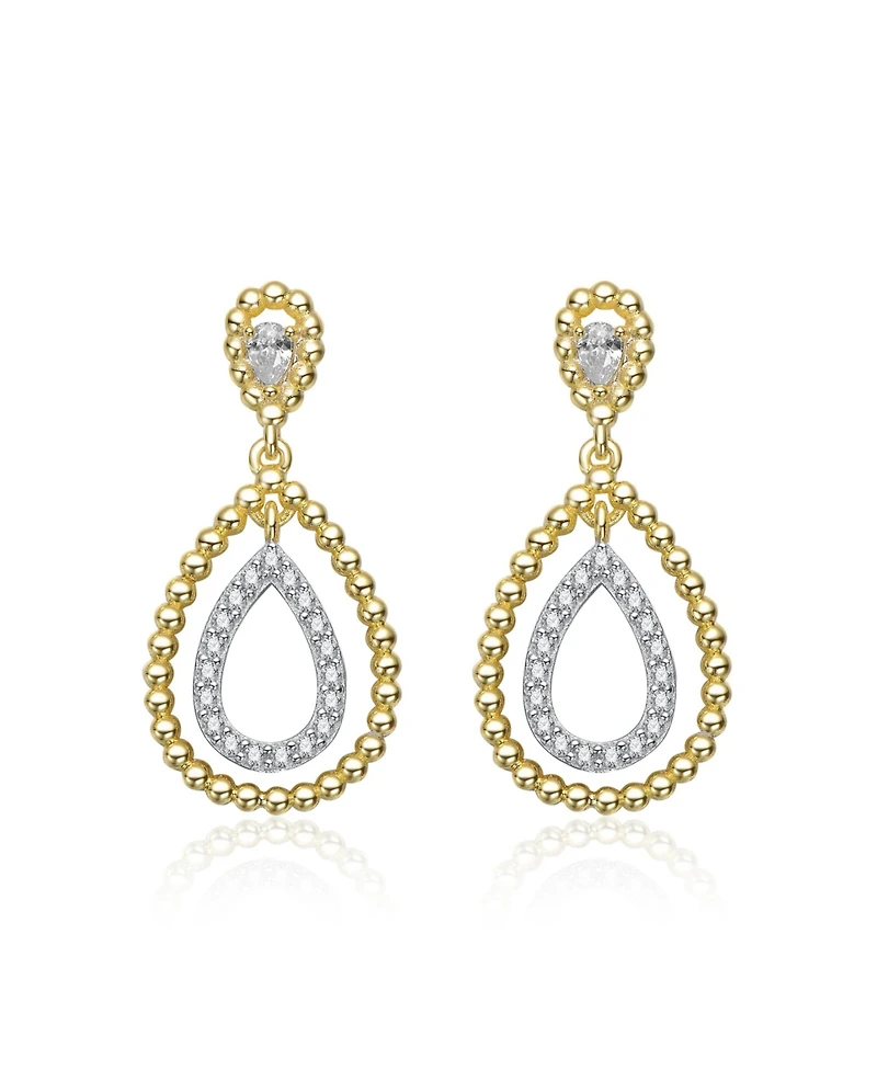 Rachel Glauber Two Tone with Clear Cubic Zirconia Tear Drop Earrings