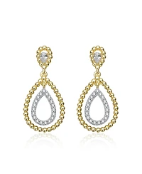 Rachel Glauber Two Tone with Clear Cubic Zirconia Tear Drop Earrings