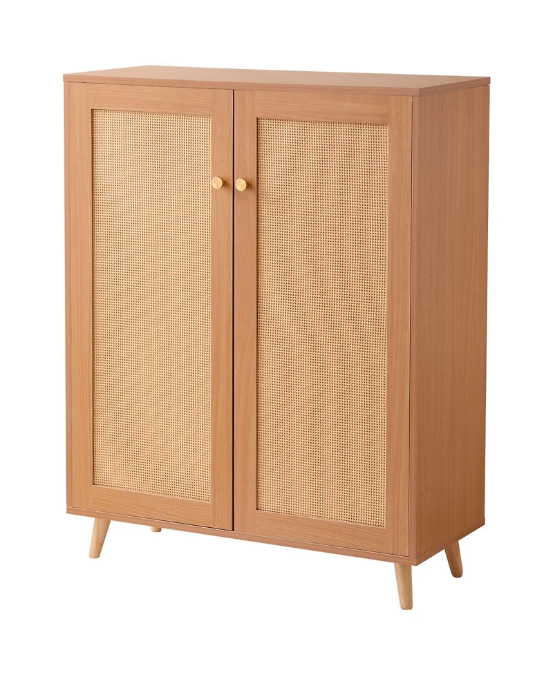 Slickblue Rattan Shoe Cabinet with 2 Doors, 5-Tier Shoe Organizer with Adjustable Shelves