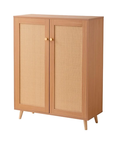 Slickblue Rattan Shoe Cabinet with 2 Doors, 5-Tier Shoe Organizer with Adjustable Shelves