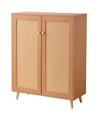 Slickblue Rattan Shoe Cabinet with 2 Doors, 5-Tier Shoe Organizer with Adjustable Shelves