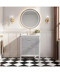 Casainc Fully Assembled 30" Freestanding Single Sink Bathroom Vanity with 2 Handle Sets and Engineered Marble Top