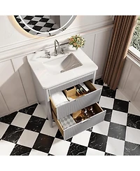 Casainc Fully Assembled 30" Freestanding Single Sink Bathroom Vanity with 2 Handle Sets and Engineered Marble Top