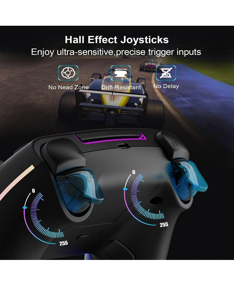 Nbcp Wireless Controller with 7 Rgb Colors for PS5 Pro/Slim, Steam, iOS, Mac, Pc Windows, Android, Dual Vibration, Turbo, Programmable, 3.5mm Audio Ja