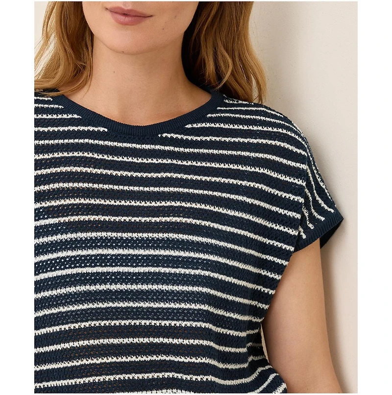 Pact Beachside Crochet Knit Short Sleeve Top