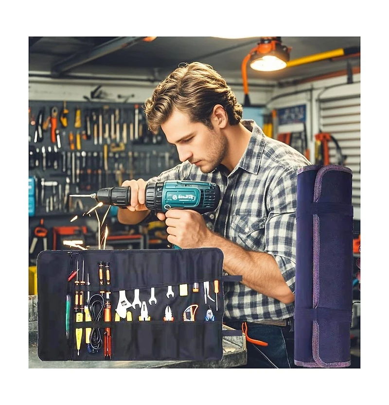 Xdovet 23 Pocket Tool Bag Roll Up for Men Birthday gifts, Portable Tool Storage with Zipper Pouch, Compact Small Toolbag for Handyman Rv Owners, Fathe