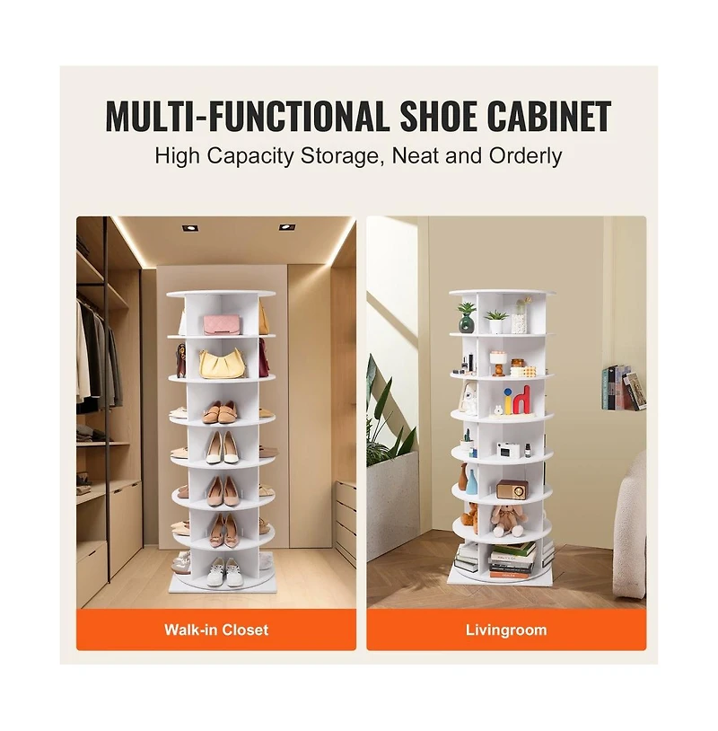 Slickblue 7-Tier Rotating Shoe Rack Tower with Base, 360° Spinning Round Shoe Organizer