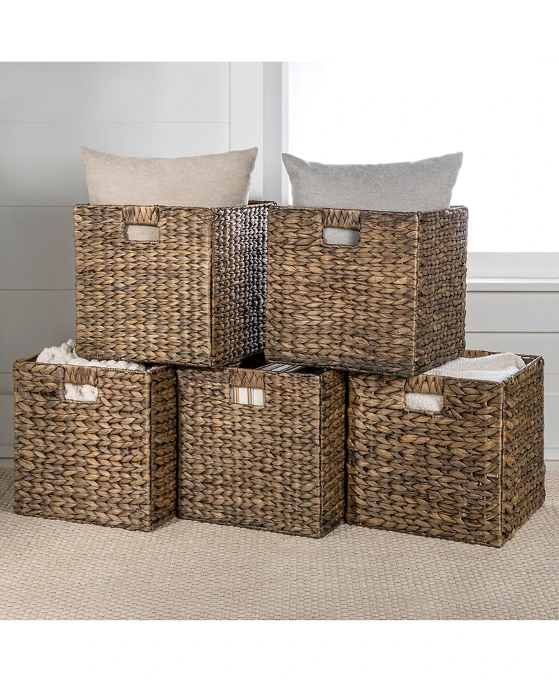 Happimess Bryce Classic Farmhouse Hand-Woven Hyacinth Collapsible Storage Cube Baskets with Handles (Set of 5