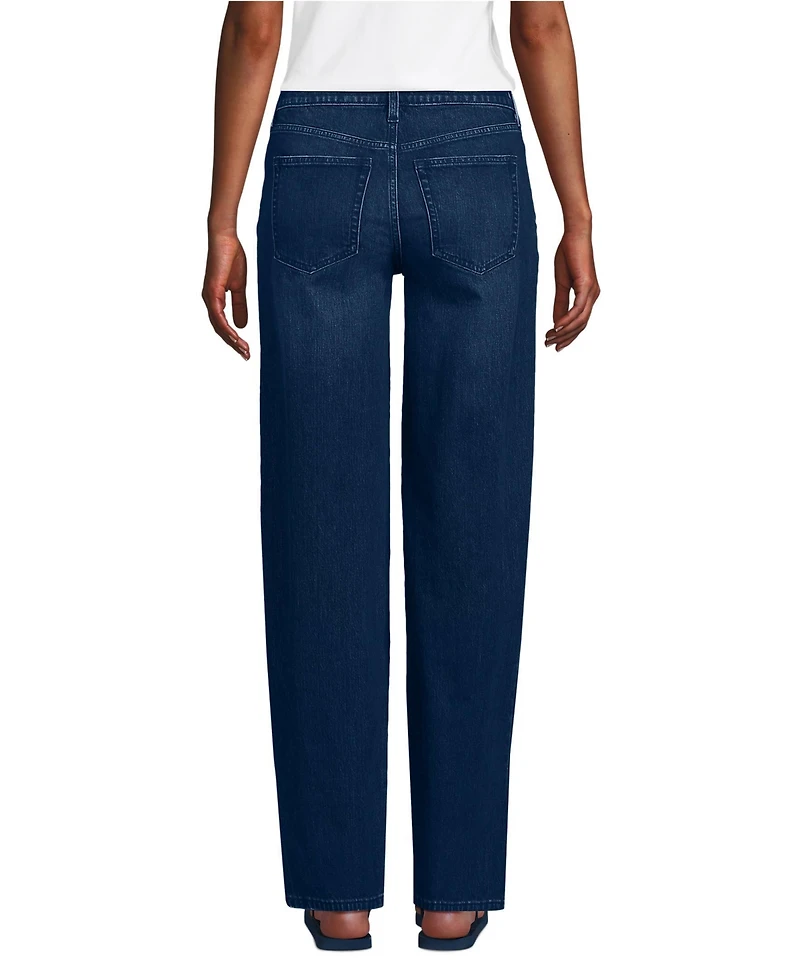 Lands' End Women's Soft Denim Mid Rise Relaxed Straight Leg Jeans