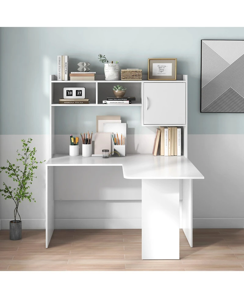 L-Shaped Desk Corner Computer Desk with Open Storage Hutch and Cabinet