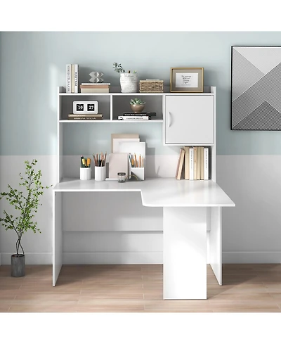 L-Shaped Desk Corner Computer Desk with Open Storage Hutch and Cabinet