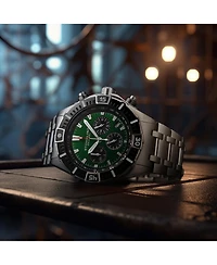 Stuhrling 1022 Men s Chronograph Watch Quartz Movement Green Dial Black Subdials Black Bezel Stainless Steel Bracelet 50M Water Resistant Date Window
