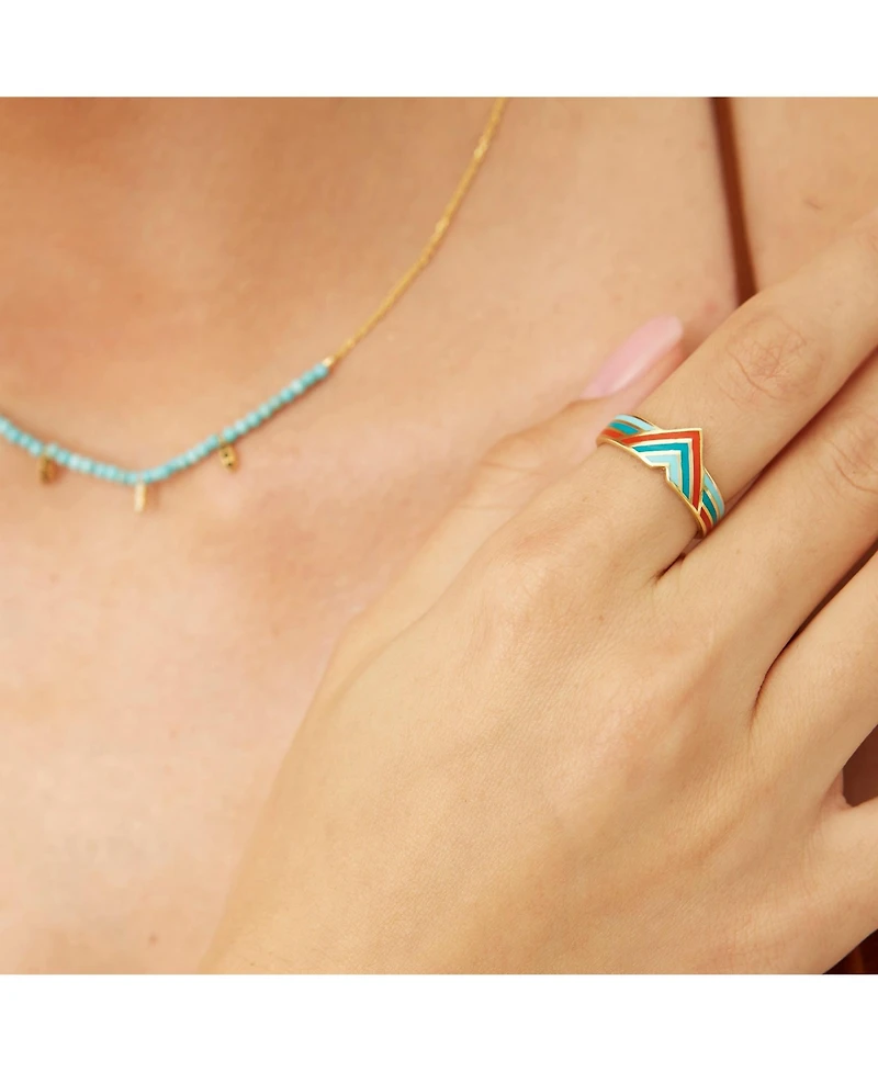 Spero London Enamel Four Color Sterling Silver Arrow Band Ring
