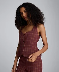 Kenneth Cole Women's Plaid Sleeveless Peplum Vest