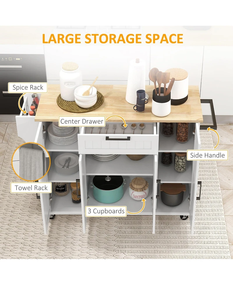 Halifax North America White Kitchen Island with Wood Top and Storage Cabinet