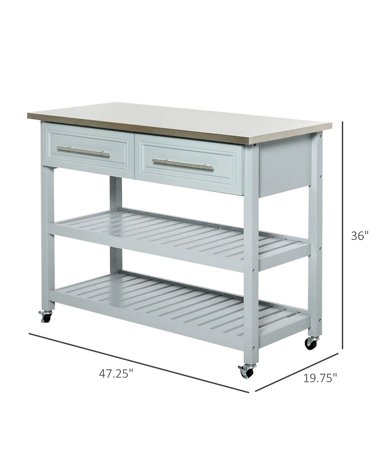 Halifax North America Mobile Kitchen Assistant: Gray Utility Cart with Stainless Top & Drawers