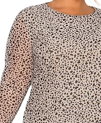Coin 1804 Plus Pebble Mesh Scoop Neck Long Sleeve Top