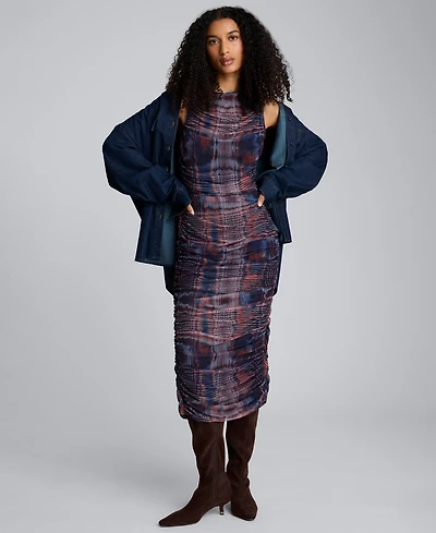 Kenneth Cole Women's Printed Ruched Midi Dress