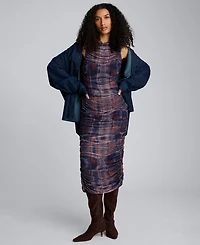 Kenneth Cole Women's Printed Ruched Midi Dress