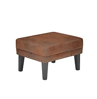 The Pop Home Vintage Upholstered Ottoman with Nailhead Trim, Distressed Brown Footstool with Solid Wood Legs-The Pop Home