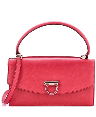 Pre-Owned Salvatore Ferragamo East West Gancini Convertible Top Handle Bag Saffiano Leather