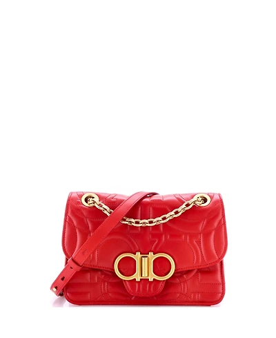 Pre-Owned Salvatore Ferragamo Small Gancini Turnlock Flap Bag Gancini Quilted Leather