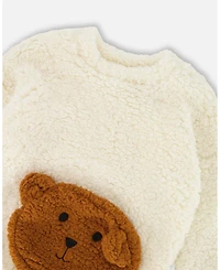 Deux par Girl Plush Tunic Off-White with Bear Pocket - Toddler|Child