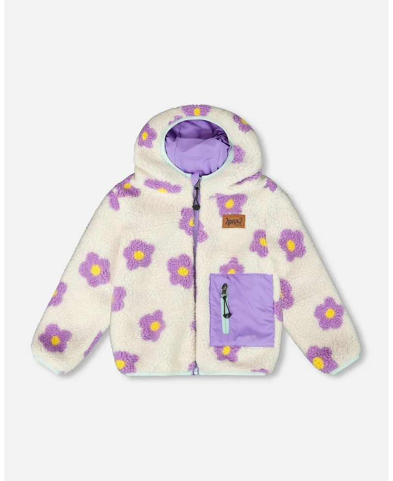Deux par Big Girls Reversible Mid-Season Sherpa Jacket Lavender Flower