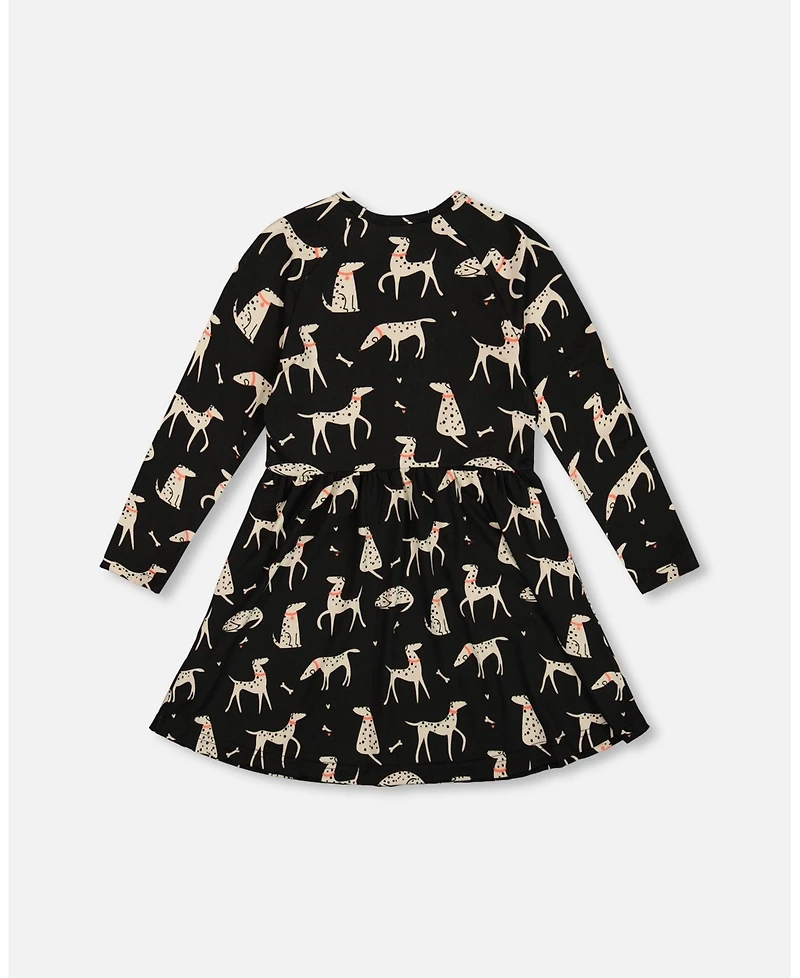 Deux par Toddler Girls Half Button Jersey Dress Black Dalmatian Print - Toddler|Child