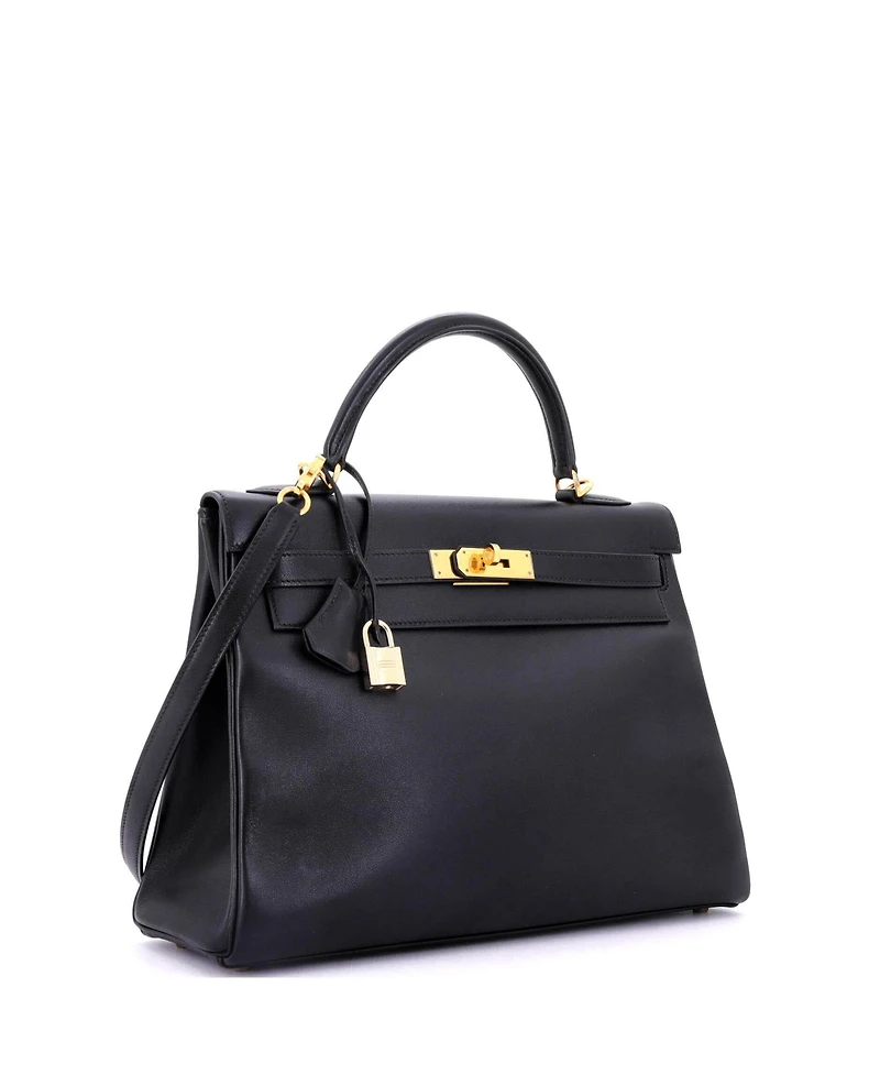 Pre-Owned Hermes Kelly 32 Handbag Black Gulliver with Gold Hardware