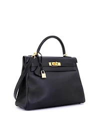 Pre-Owned Hermes Kelly 32 Handbag Black Gulliver with Gold Hardware