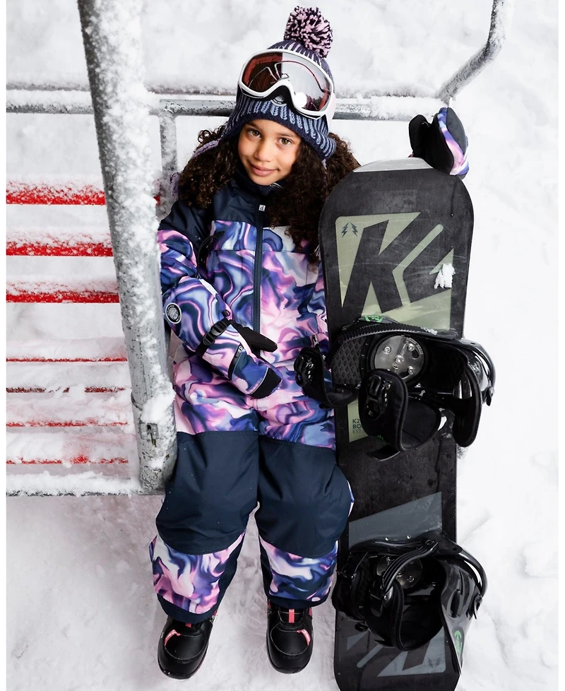 Deux par Girl One-Piece Teknik Snowsuit Pink and Blue Marble